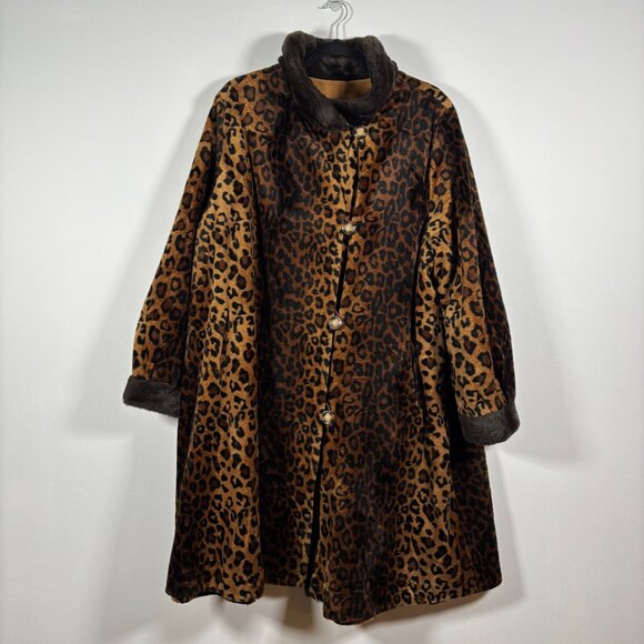 Vintage Leopard Faux Fur Jacket Winter Coat Whimsigoth Old Money Size Medium - Picture 2 of 11